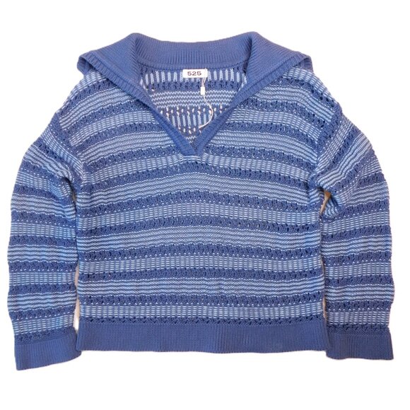 525 Rachel Sailor Open Stitch Pullover Sweater | Forever Blue Multi | NWOT | M? - Picture 9 of 9